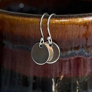 Handmade 925 Sterling Silver Disc Drop Earrings French Hooks - 1/2 inch circle